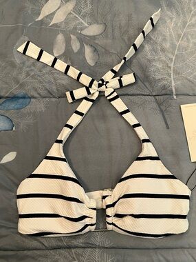 NWTS Calia Striped Halter Bikini Top - Black & White Sz M